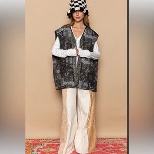 POL Boho Style Patchwork Bandana Quilted Reversible Vest NWOT